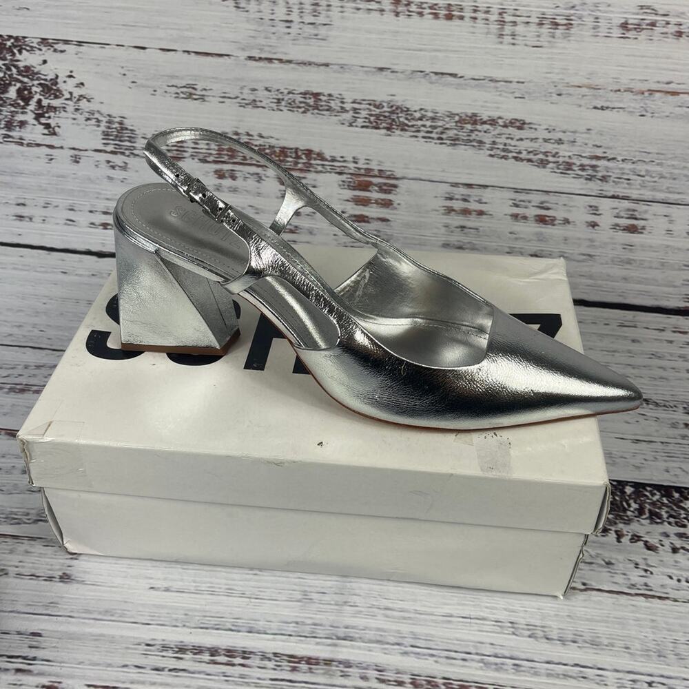Schutz Women's Size 10 Metallic Nappa Blanche Mid Heels - Picture 2 of 10